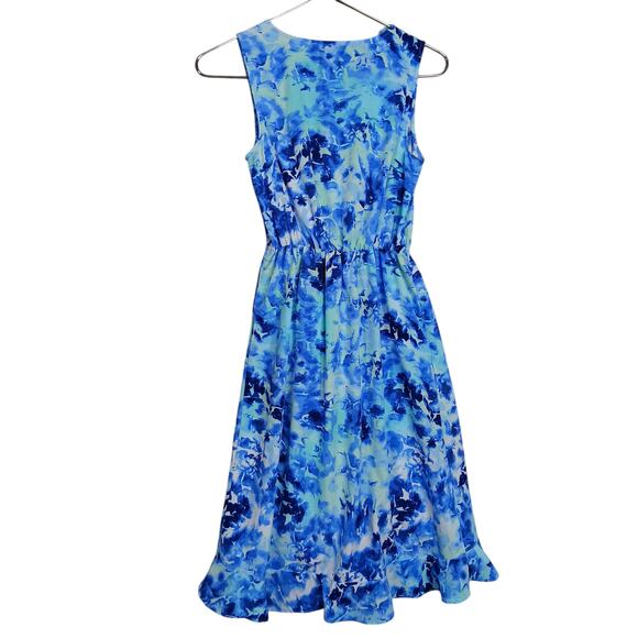 APT.9 Blue Floral Faux Wrap Spring Dress Size XS Easter Sleeveless Ruffle Neck - Picture 10 of 10